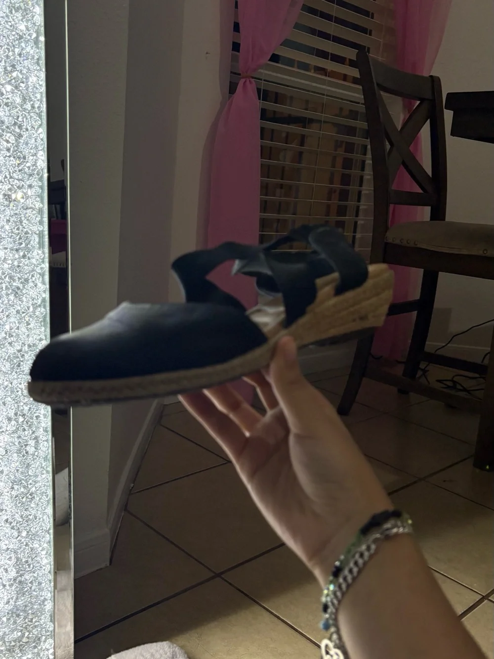 Black Espadrille Wedge Flat with ankle tied